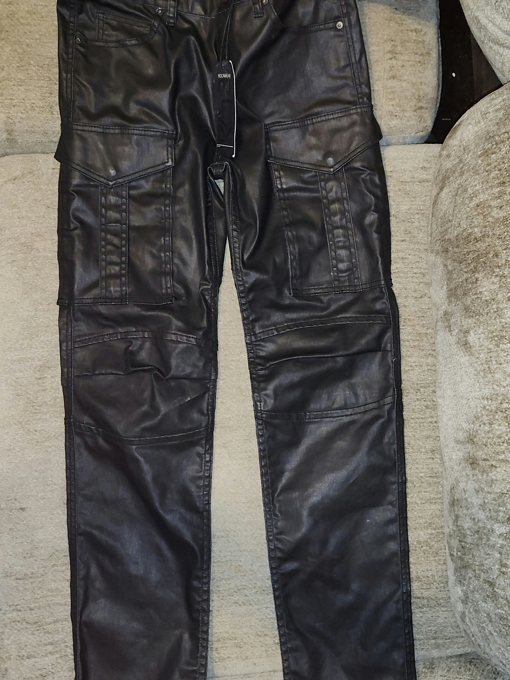 Rocawear Black Faux Leather Jeans with Branded Tag